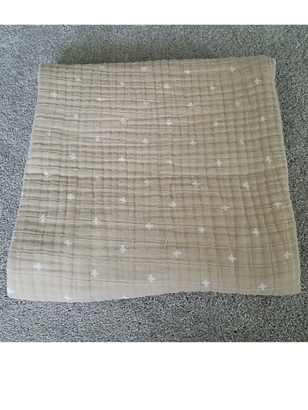 Little Unicorn 100% Cotton Muslin Taupe Cross Blanket Amanda Jane Jones Print